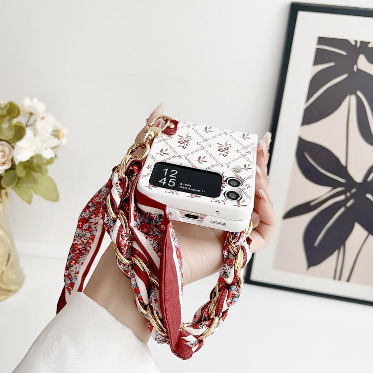 For Samsung Galaxy Z Flip4 Luck Flower Pattern TPU Phone Case With Strap