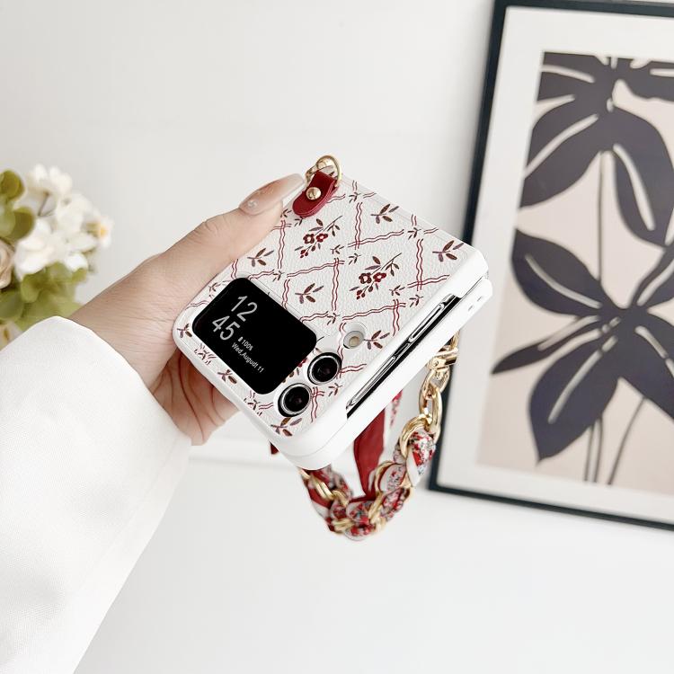 For Samsung Galaxy Z Flip4 Luck Flower Pattern TPU Phone Case With Strap