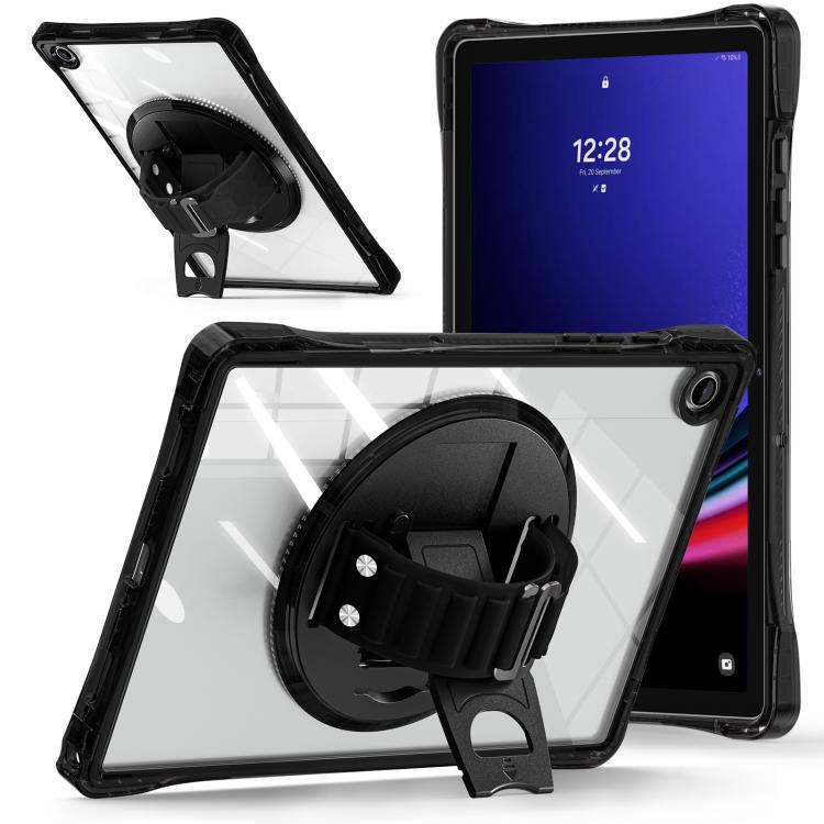 For Samsung Galaxy Tab A9+ Rotation Grip Holder TPU Hybrid Clear PC Tablet Case