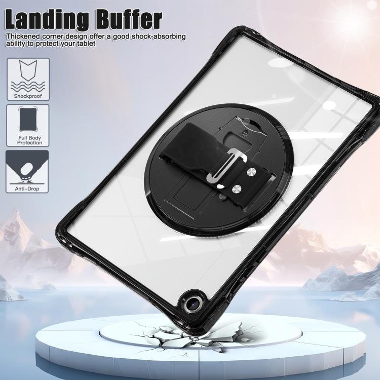 For Samsung Galaxy Tab A9+ Rotation Grip Holder TPU Hybrid Clear PC Tablet Case