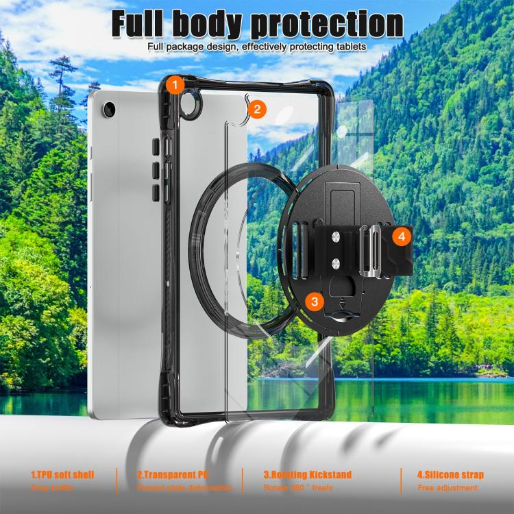 For Samsung Galaxy Tab A9+ Rotation Grip Holder TPU Hybrid Clear PC Tablet Case