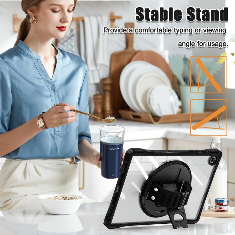 For Samsung Galaxy Tab A9+ Rotation Grip Holder TPU Hybrid Clear PC Tablet Case