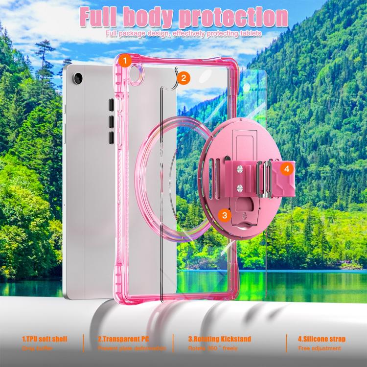 For Samsung Galaxy Tab A9+ Rotation Grip Holder TPU Hybrid Clear PC Tablet Case