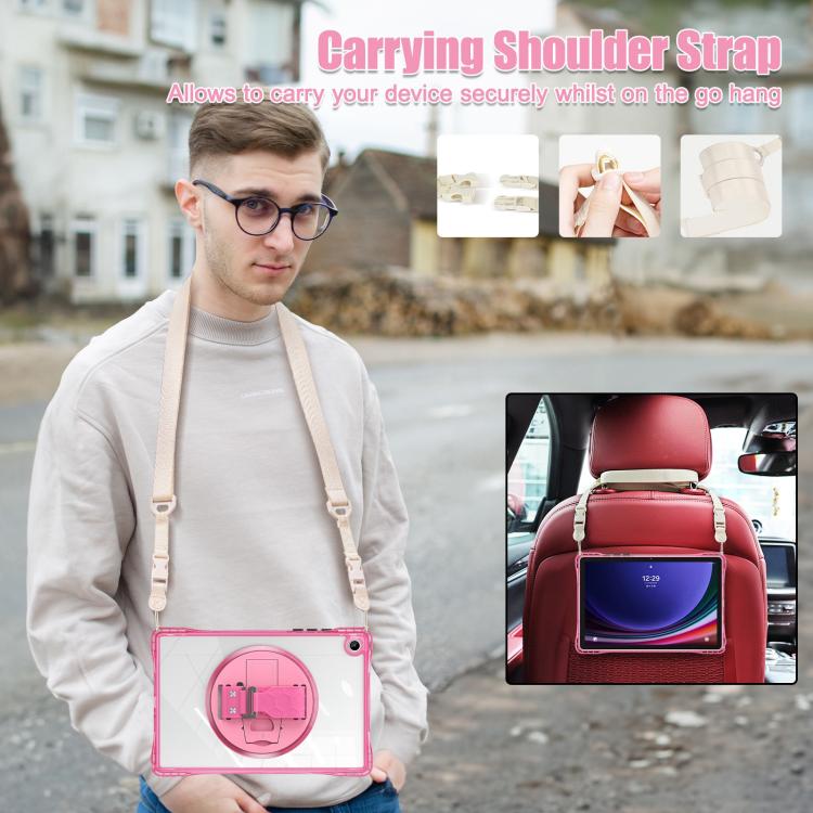 For Samsung Galaxy Tab A9+ Rotation Grip Holder TPU Hybrid Clear PC Tablet Case
