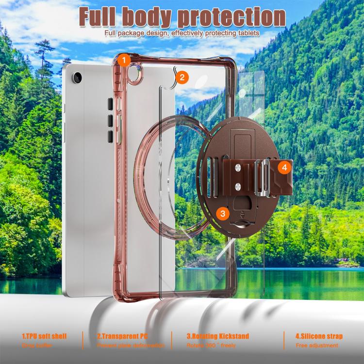 For Samsung Galaxy Tab A9+ Rotation Grip Holder TPU Hybrid Clear PC Tablet Case