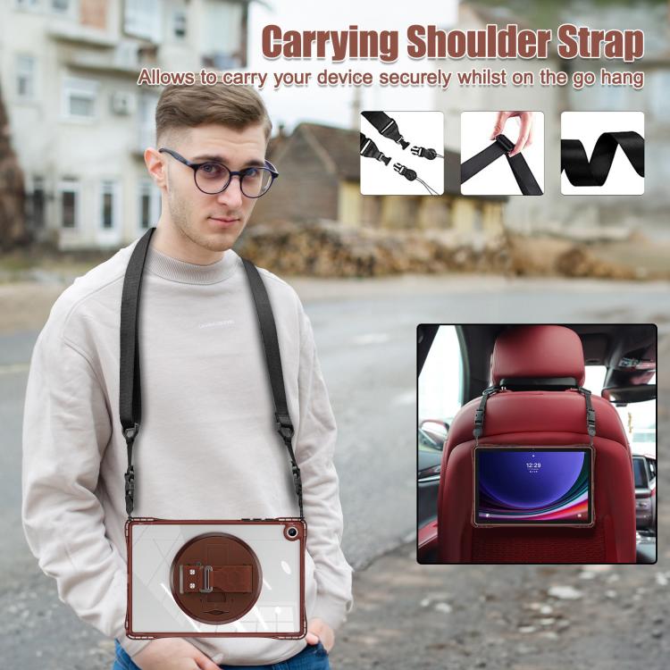 For Samsung Galaxy Tab A9+ Rotation Grip Holder TPU Hybrid Clear PC Tablet Case