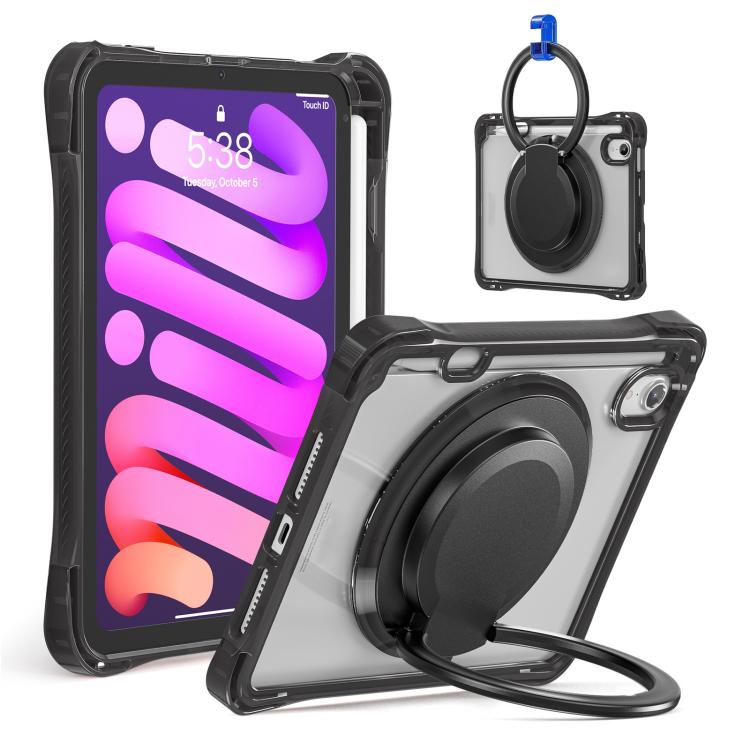 For iPad mini 2024 / mini 6 Rotation Ring Handle TPU Hybrid Clear PC Tablet Case