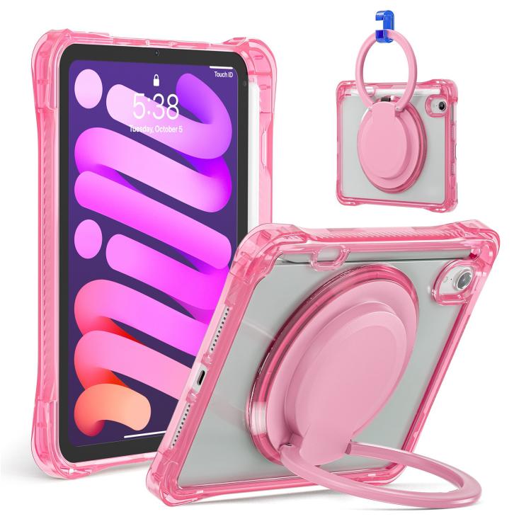 For iPad mini 2024 / mini 6 Rotation Ring Handle TPU Hybrid Clear PC Tablet Case