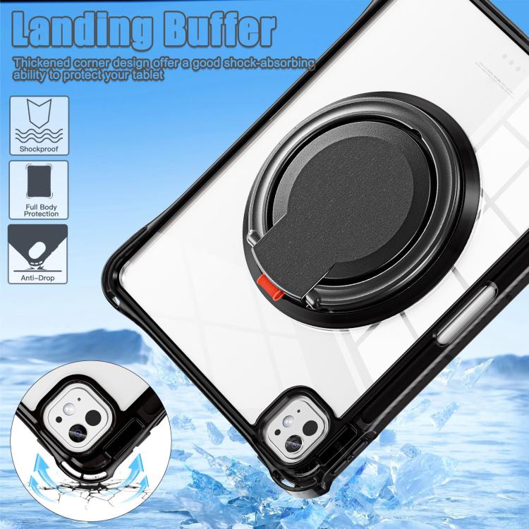 For iPad Pro 13 2025 / 2024 Rotation Ring Handle TPU Hybrid Clear PC Tablet Case
