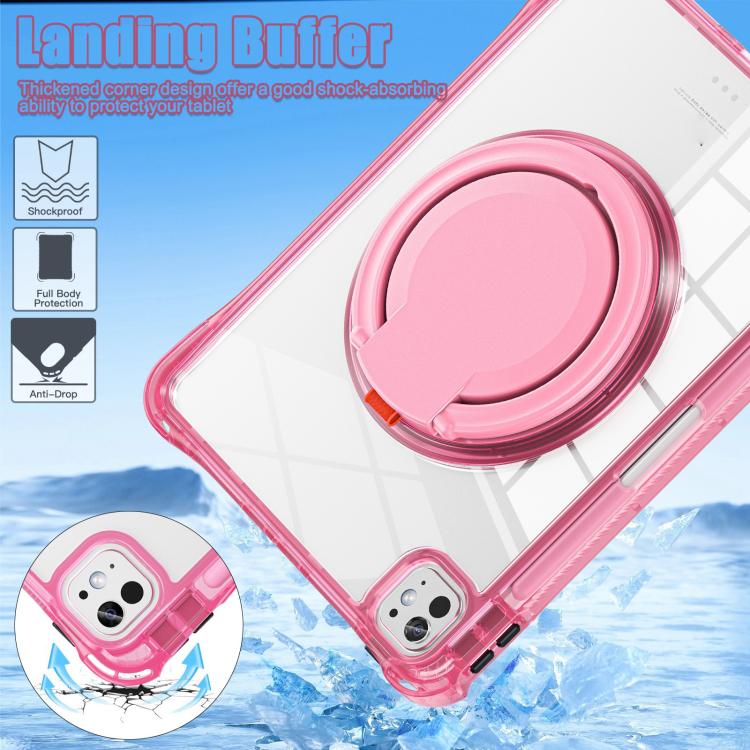 For iPad Pro 13 2025 / 2024 Rotation Ring Handle TPU Hybrid Clear PC Tablet Case
