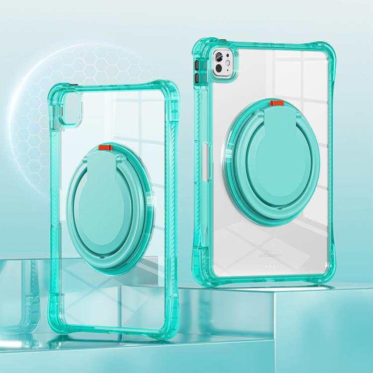 For iPad Pro 13 2025 / 2024 Rotation Ring Handle TPU Hybrid Clear PC Tablet Case