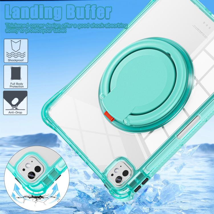 For iPad Pro 13 2025 / 2024 Rotation Ring Handle TPU Hybrid Clear PC Tablet Case