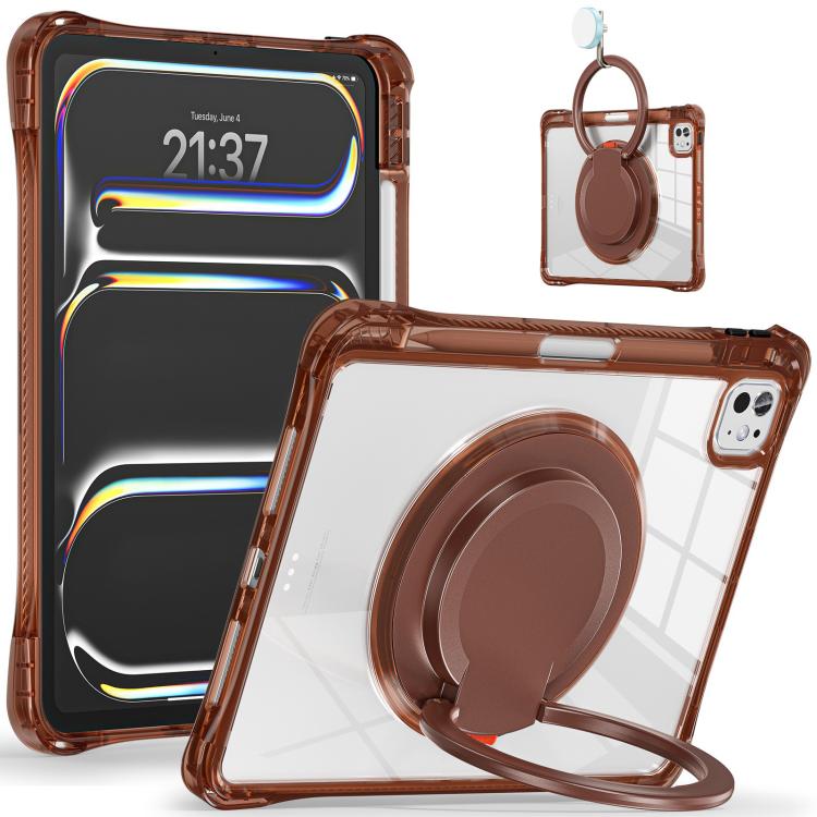 For iPad Pro 13 2025 / 2024 Rotation Ring Handle TPU Hybrid Clear PC Tablet Case
