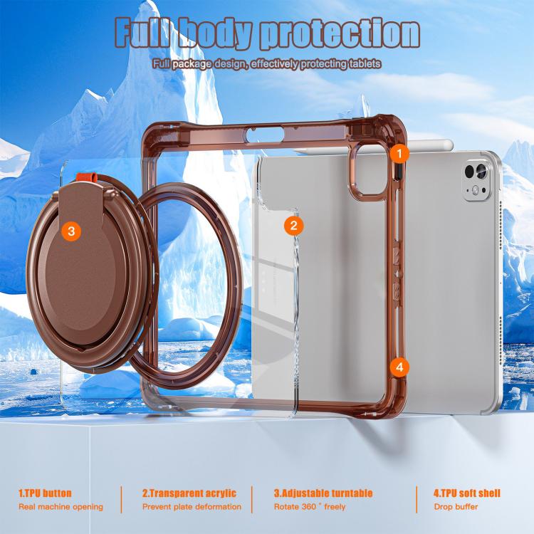 For iPad Pro 13 2025 / 2024 Rotation Ring Handle TPU Hybrid Clear PC Tablet Case