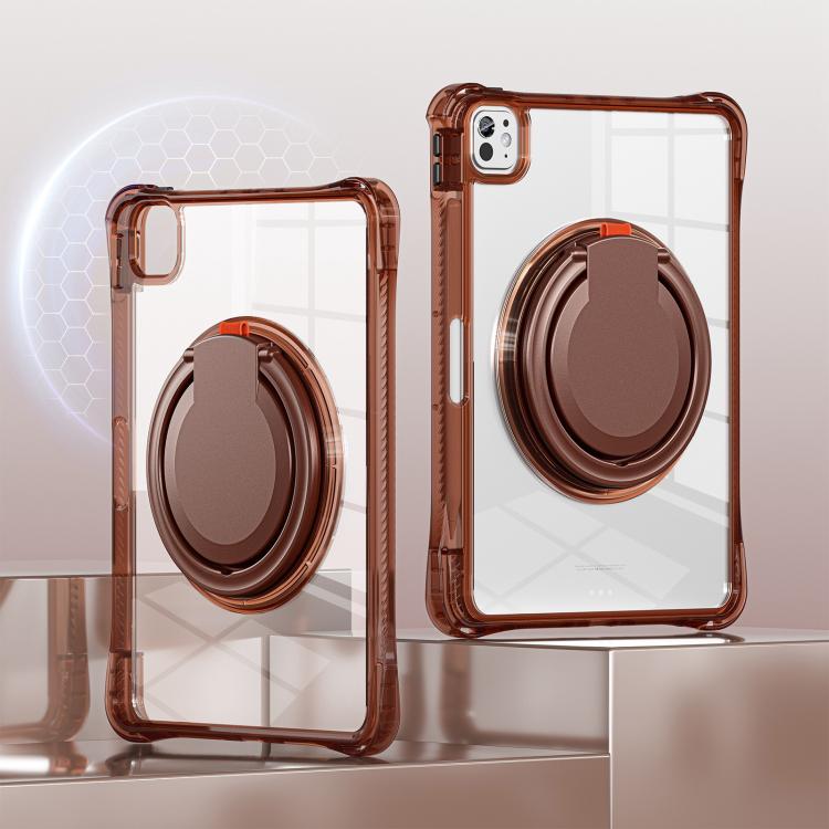 For iPad Pro 13 2025 / 2024 Rotation Ring Handle TPU Hybrid Clear PC Tablet Case