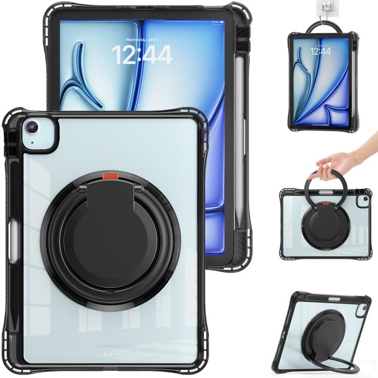 For iPad Air 13 2026 / 2025 / 2024 Rotation Ring Handle TPU Hybrid Clear PC Tablet Case