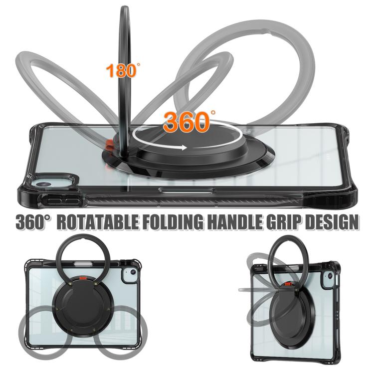 For iPad Air 13 2026 / 2025 / 2024 Rotation Ring Handle TPU Hybrid Clear PC Tablet Case