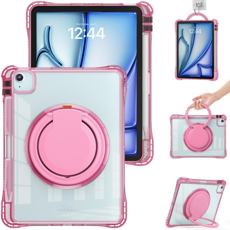 For iPad Air 13 2026 / 2025 / 2024 Rotation Ring Handle TPU Hybrid Clear PC Tablet Case