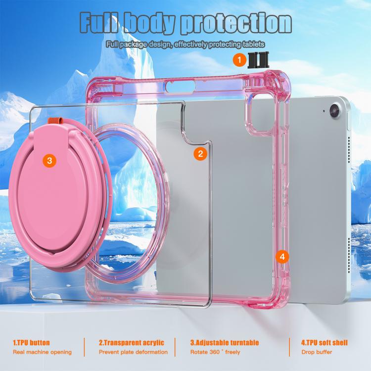 For iPad Air 13 2026 / 2025 / 2024 Rotation Ring Handle TPU Hybrid Clear PC Tablet Case