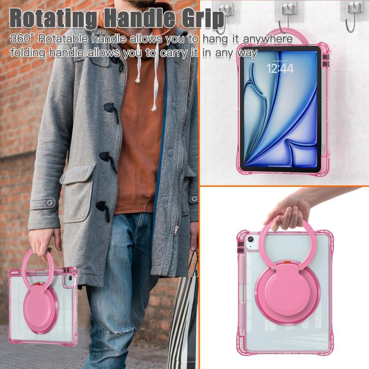For iPad Air 13 2026 / 2025 / 2024 Rotation Ring Handle TPU Hybrid Clear PC Tablet Case