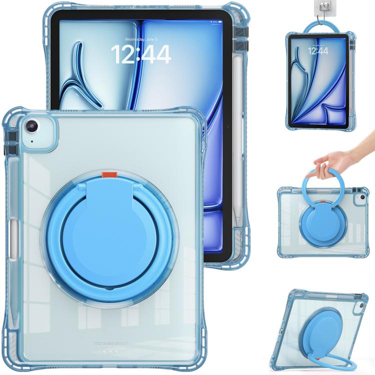 For iPad Air 13 2026 / 2025 / 2024 Rotation Ring Handle TPU Hybrid Clear PC Tablet Case