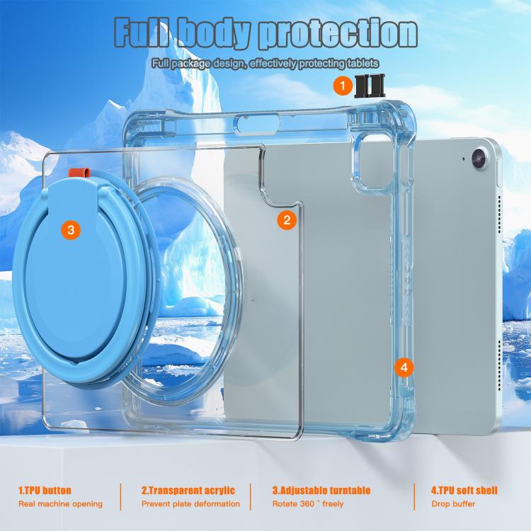 For iPad Air 13 2026 / 2025 / 2024 Rotation Ring Handle TPU Hybrid Clear PC Tablet Case