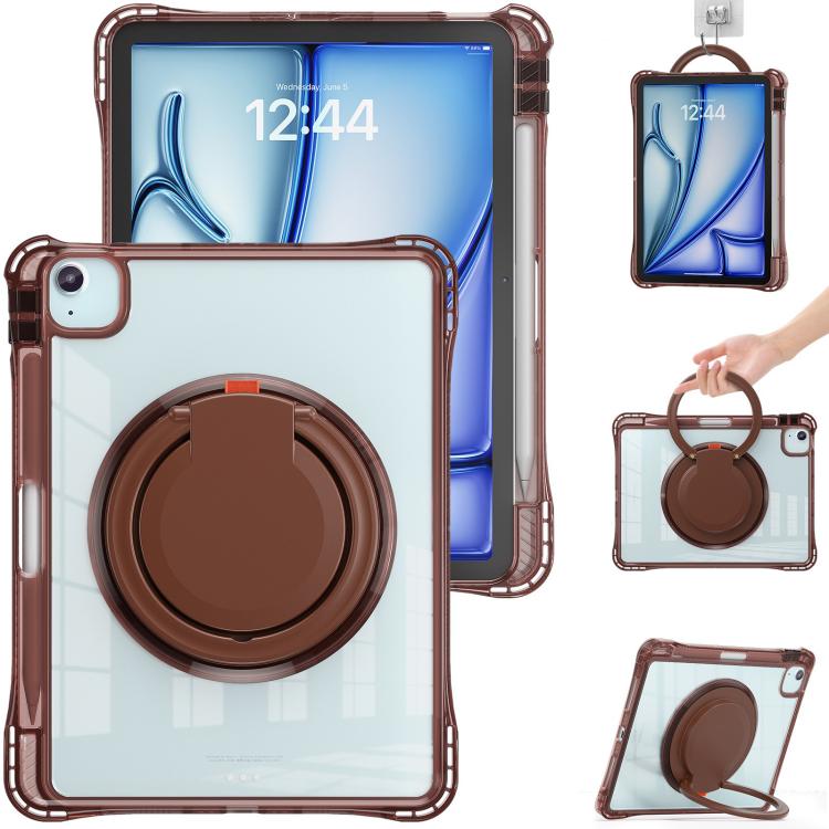For iPad Air 13 2026 / 2025 / 2024 Rotation Ring Handle TPU Hybrid Clear PC Tablet Case