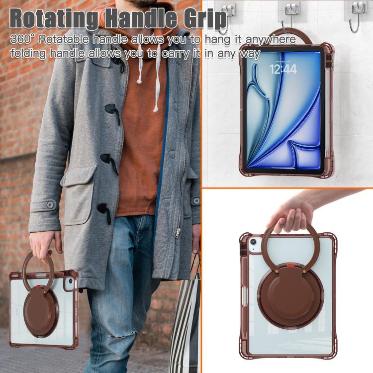 For iPad Air 13 2026 / 2025 / 2024 Rotation Ring Handle TPU Hybrid Clear PC Tablet Case