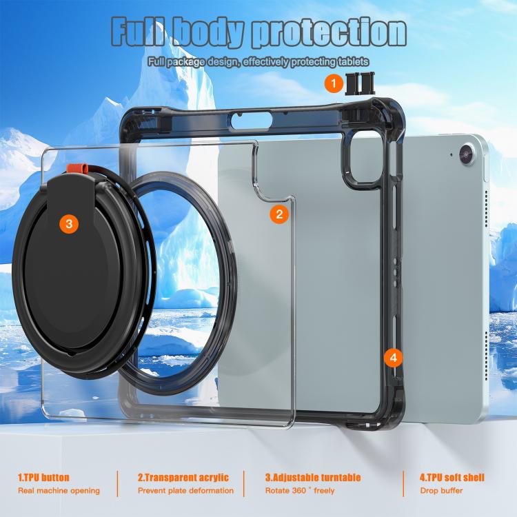 For iPad Air 11 2026 / 2025 / 2024 Rotation Ring Handle TPU Hybrid Clear PC Tablet Case