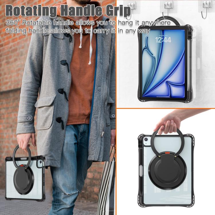 For iPad Air 11 2026 / 2025 / 2024 Rotation Ring Handle TPU Hybrid Clear PC Tablet Case