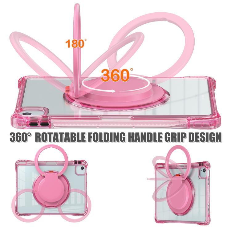 For iPad Air 11 2026 / 2025 / 2024 Rotation Ring Handle TPU Hybrid Clear PC Tablet Case