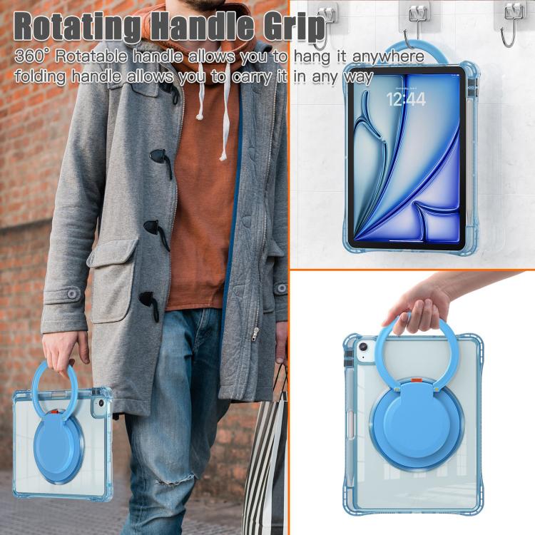 For iPad Air 11 2026 / 2025 / 2024 Rotation Ring Handle TPU Hybrid Clear PC Tablet Case
