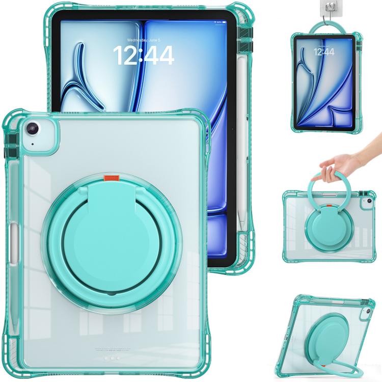For iPad Air 11 2026 / 2025 / 2024 Rotation Ring Handle TPU Hybrid Clear PC Tablet Case