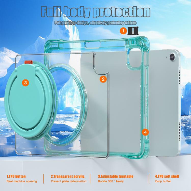 For iPad Air 11 2026 / 2025 / 2024 Rotation Ring Handle TPU Hybrid Clear PC Tablet Case
