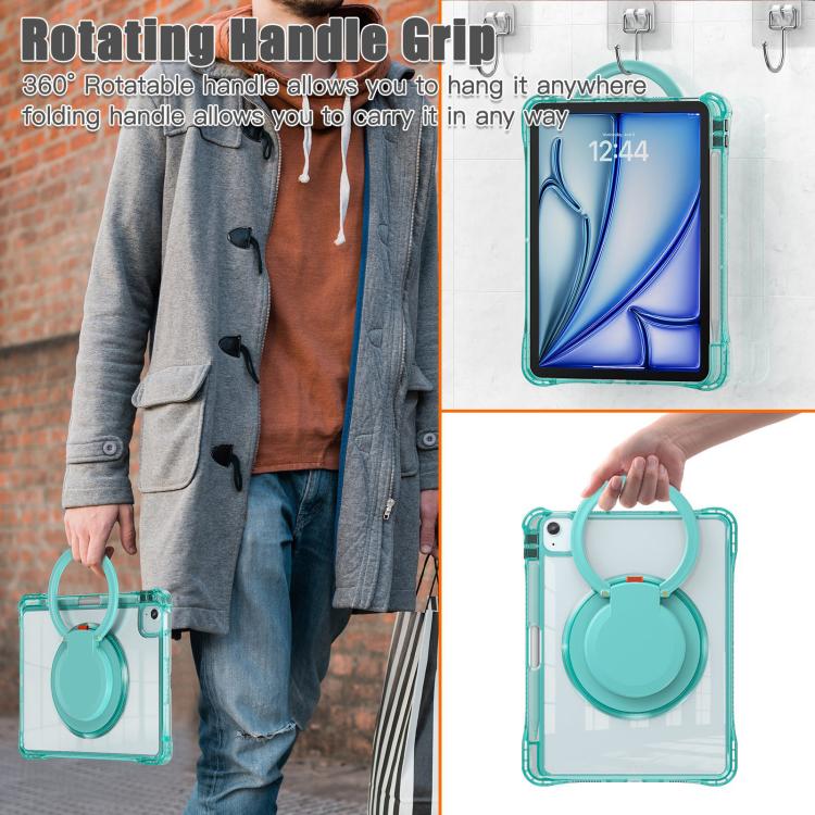 For iPad Air 11 2026 / 2025 / 2024 Rotation Ring Handle TPU Hybrid Clear PC Tablet Case