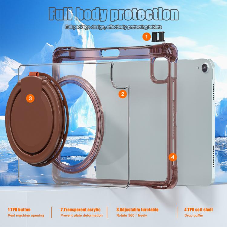 For iPad Air 11 2026 / 2025 / 2024 Rotation Ring Handle TPU Hybrid Clear PC Tablet Case
