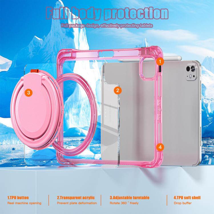 For iPad Pro 11 2025 / 2024 Rotation Ring Handle TPU Hybrid Clear PC Tablet Case