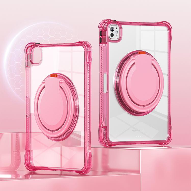 For iPad Pro 11 2025 / 2024 Rotation Ring Handle TPU Hybrid Clear PC Tablet Case