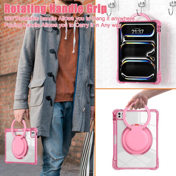 For iPad Pro 11 2025 / 2024 Rotation Ring Handle TPU Hybrid Clear PC Tablet Case