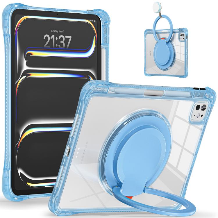 For iPad Pro 11 2025 / 2024 Rotation Ring Handle TPU Hybrid Clear PC Tablet Case