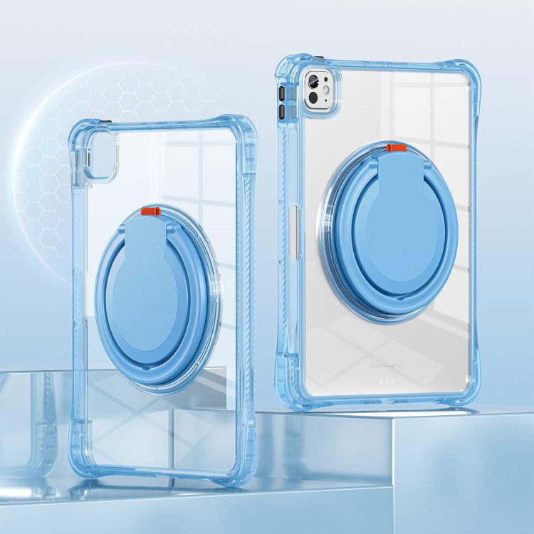 For iPad Pro 11 2025 / 2024 Rotation Ring Handle TPU Hybrid Clear PC Tablet Case