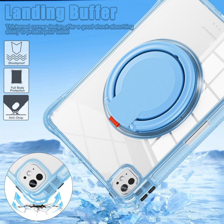 For iPad Pro 11 2025 / 2024 Rotation Ring Handle TPU Hybrid Clear PC Tablet Case