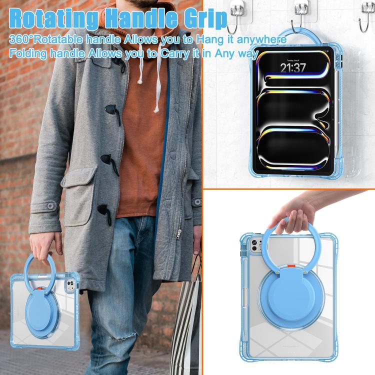 For iPad Pro 11 2025 / 2024 Rotation Ring Handle TPU Hybrid Clear PC Tablet Case