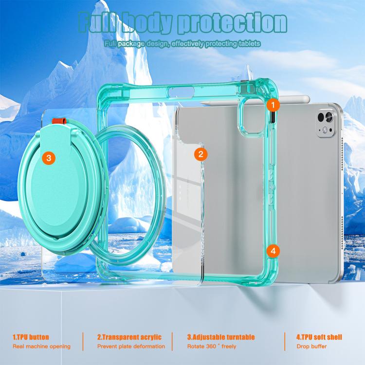 For iPad Pro 11 2025 / 2024 Rotation Ring Handle TPU Hybrid Clear PC Tablet Case