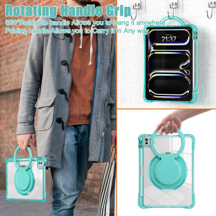 For iPad Pro 11 2025 / 2024 Rotation Ring Handle TPU Hybrid Clear PC Tablet Case
