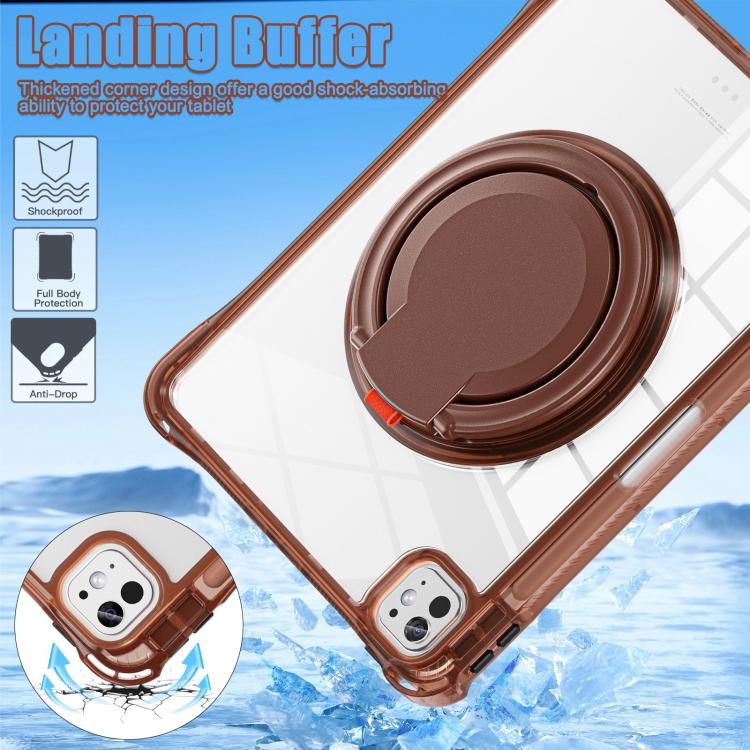 For iPad Pro 11 2025 / 2024 Rotation Ring Handle TPU Hybrid Clear PC Tablet Case