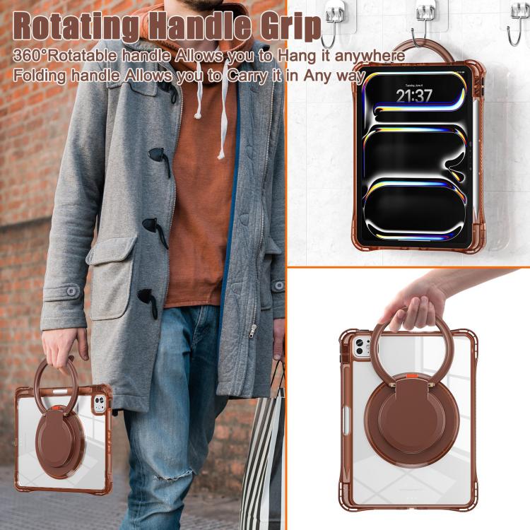 For iPad Pro 11 2025 / 2024 Rotation Ring Handle TPU Hybrid Clear PC Tablet Case