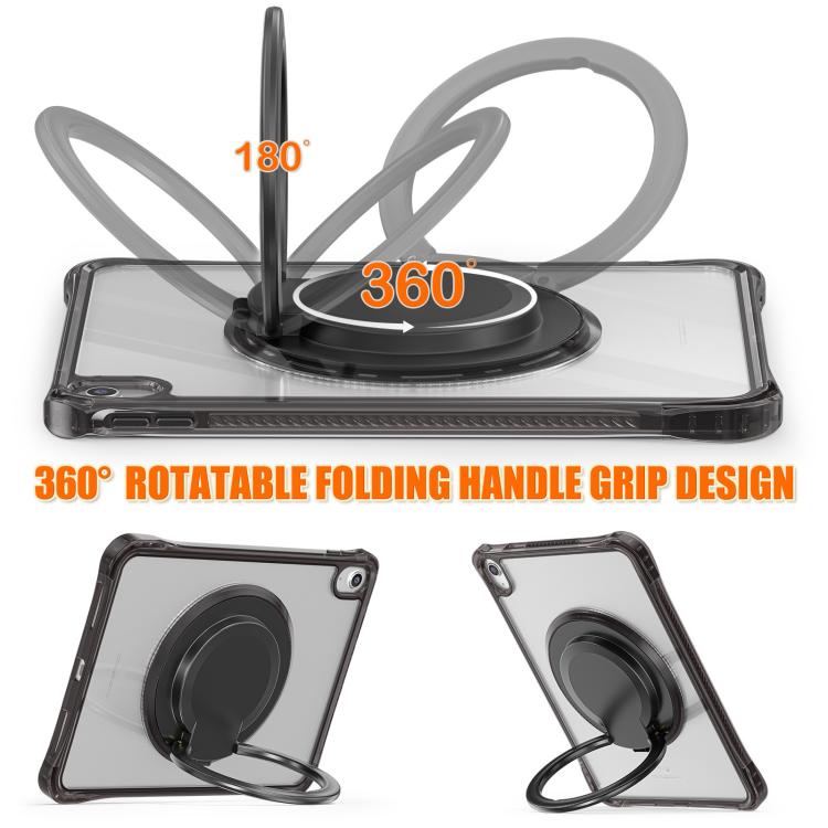 For iPad 2025 / 2022 Rotation Ring Handle TPU Hybrid Clear PC Tablet Case