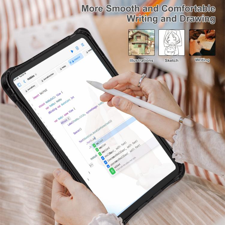 For iPad 2025 / 2022 Rotation Ring Handle TPU Hybrid Clear PC Tablet Case
