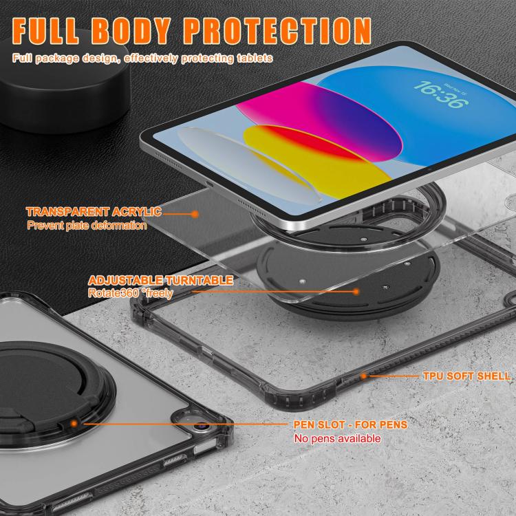For iPad 2025 / 2022 Rotation Ring Handle TPU Hybrid Clear PC Tablet Case
